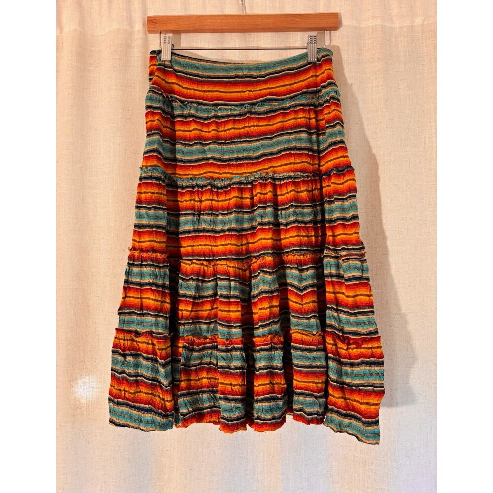 Boho Festival Shameless Sunset Multicolor Knee Length Knit Acrylic Skirt, Size S